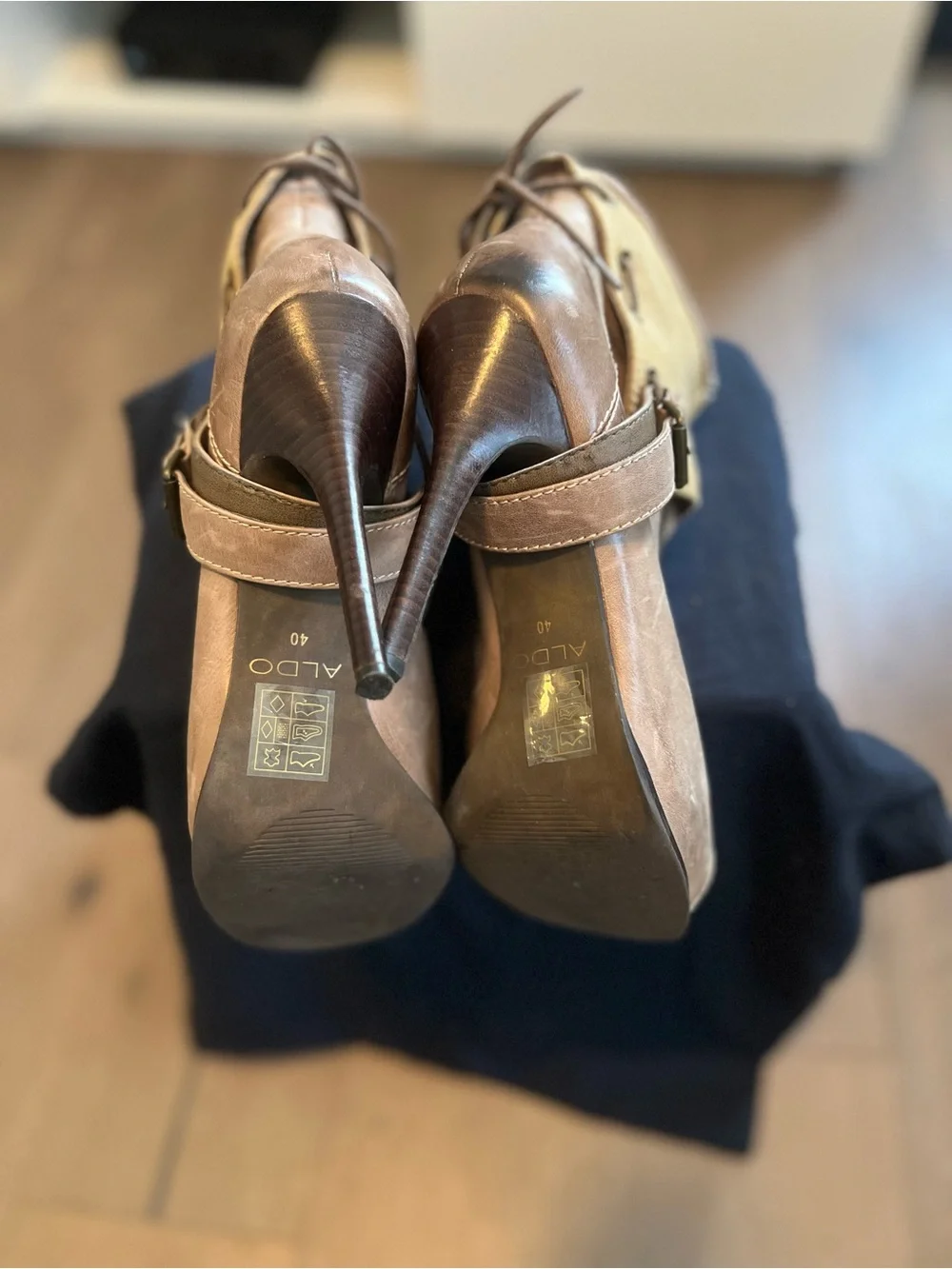 Aldo Brown Peep-Toe Zip Ankle Heels - NEVER WORN